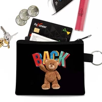 new fashion cute bear print small canvas casual wallet clutch with zipper coin keyring purse headset bag wallet portable storage