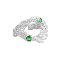 quality 925 sterling silver irregular rock texture rings with emerald 18k gold plated geometric jewelry for women 2022