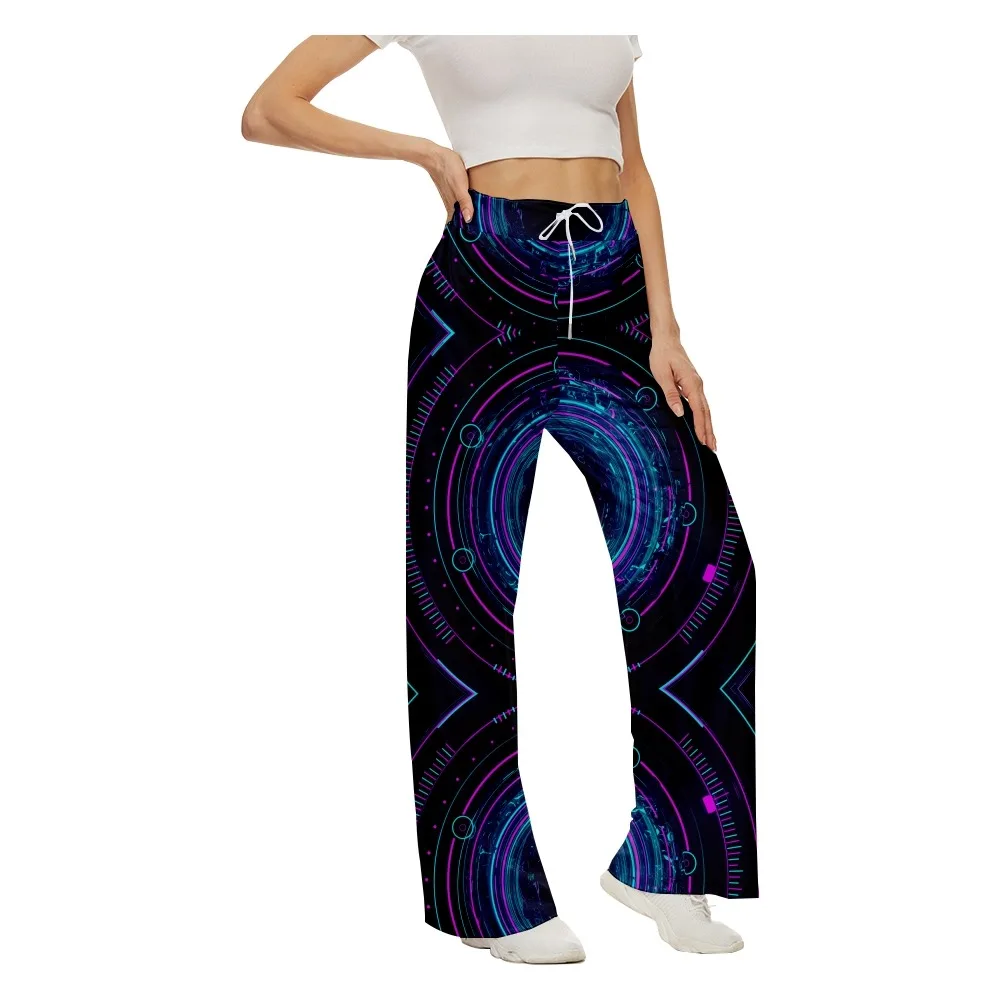 

Ladies Wide Leg Art Print Loose Summer Sports Fashion Bottoms Street Casual Pants