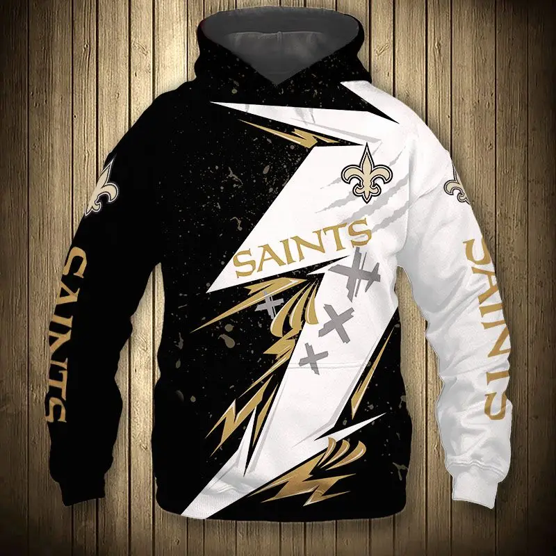 

Fashion New Orleans Men's casual 3D sweatshirts Black and white stitching khaki geometric pattern printing Saints hoodies