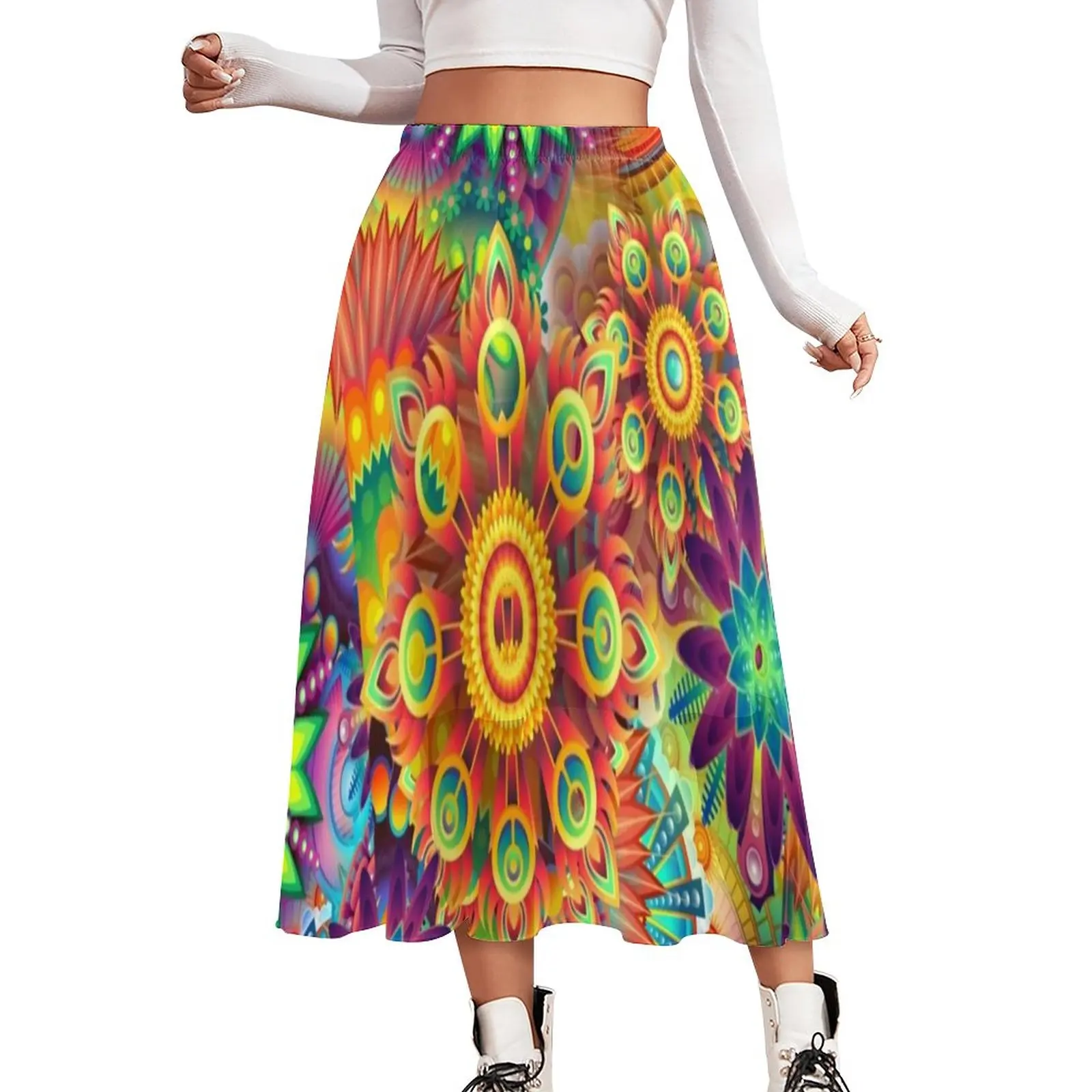 

Flower Power Peace Chiffon Skirt Retro Hippy 70s Y2K Long Skirts Women Retro A-line Skirt Printed Clothing Birthday Present