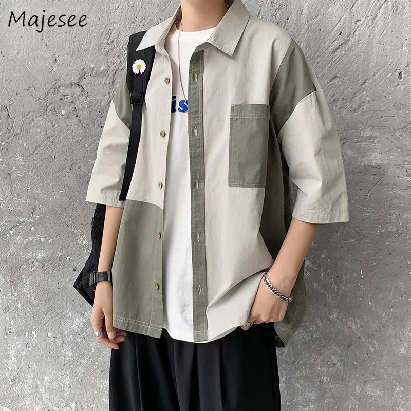 

Рубашки мужские подростковые лоскутные красивые дизайнерские карго универсальные студенческие Рубашки стильная уличная одежда корейские японские Рубашки ежедневные