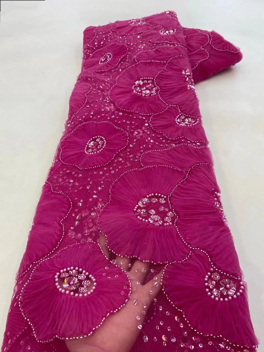 

3D кружевная ткань, высокое качество, Африканское нигерийское французское Сетчатое кружево, блестки, роскошное вышитое бисером платье Handmad XZ5667