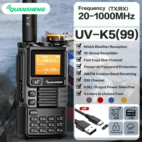 Quansheng UV-K5(99) рация 200CH 20-1000 МГц AM FM DTMF NOAA прогноз погоды Type-C зарядка беспроводная частота копирования радио