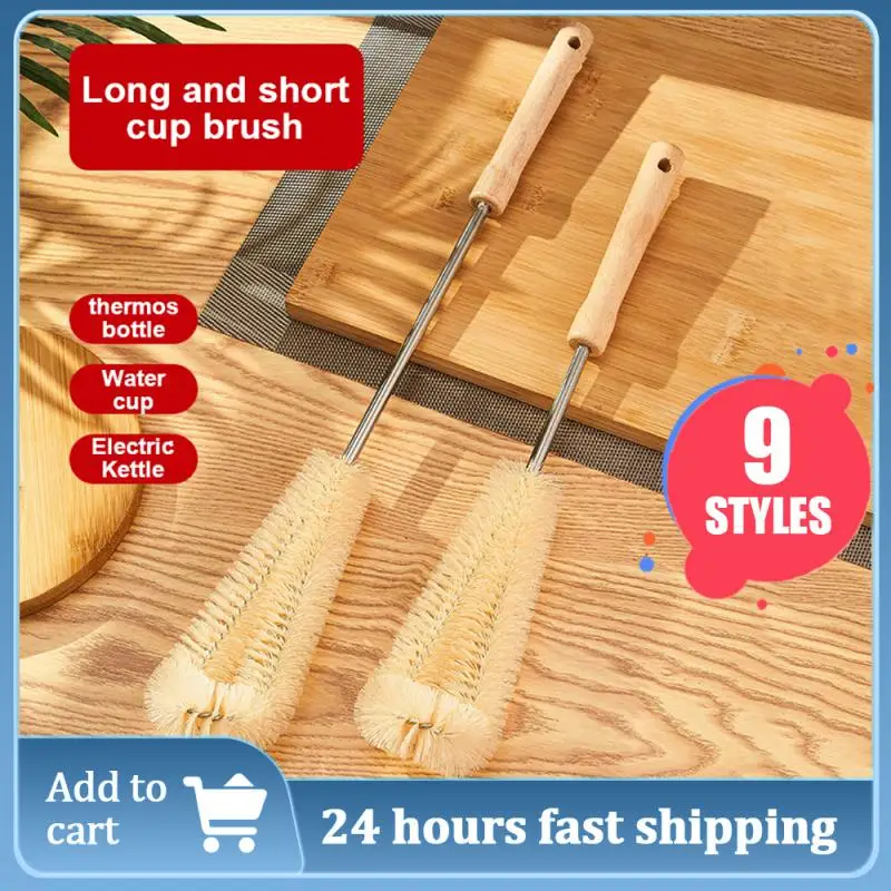 

Удлиненная Нейлоновая Щетка с деревянной ручкой для чашки, щетка для детской бутылки, стеклянный термос, кружка, щетка с длинной ручкой для чистки, кухонные бытовые инструменты