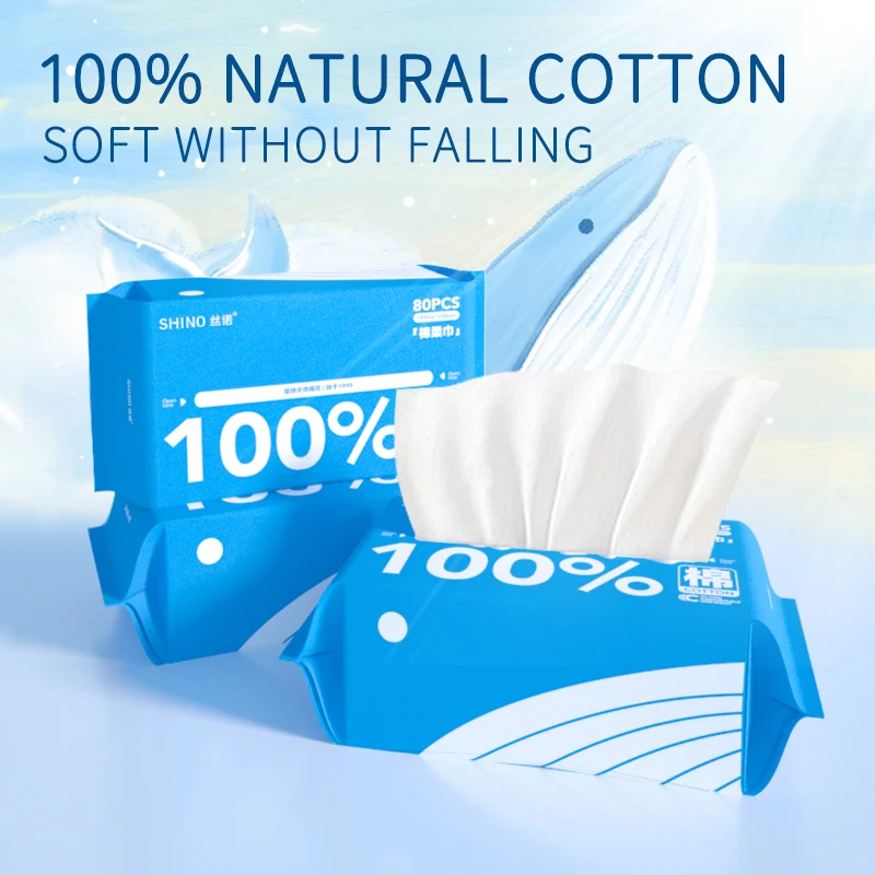 

Soft Dry Wipes 80 Pcs/1 Pack, 100% Lint Free Cotton Face Tissues, Extra Thick Dry and Wet Use for Sensitive Skin
