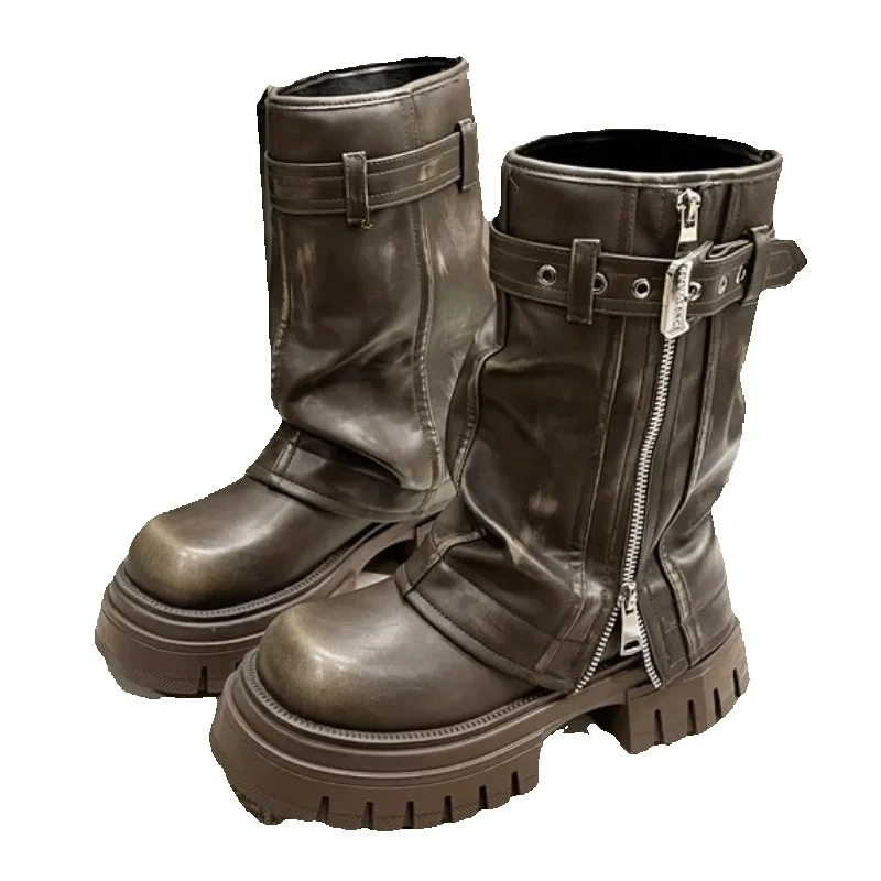 Зимние женские байкерские сапоги с пряжкой на ремешке элегантные длинные