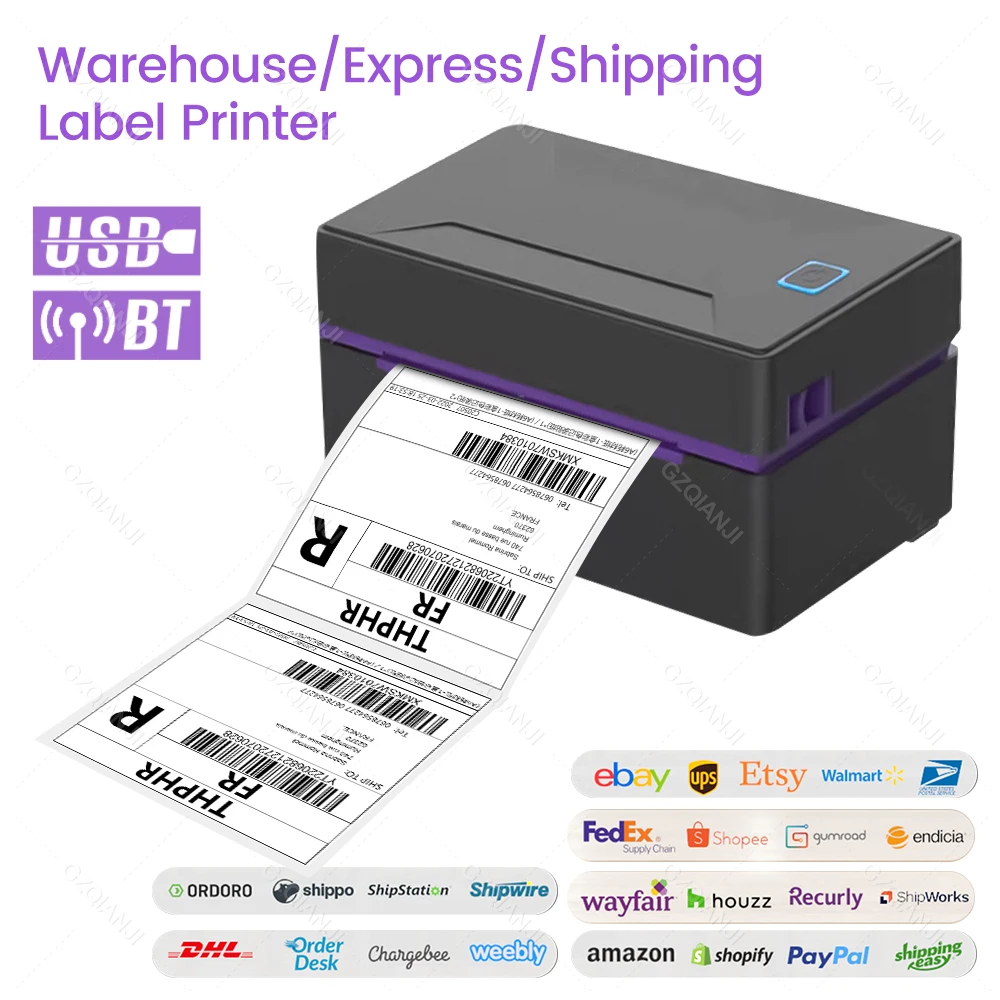 

Thermal Label Barcode Shipping Sticker Printer 4 inch Support QR code Air Waybill Shipping Label USB Bluetooth Express Printer