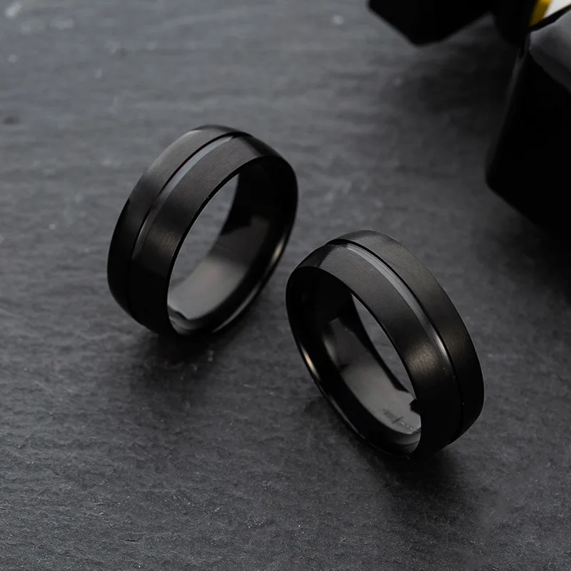 

Stainless Steel Ring Black Men's Trend Jewelry High Quality Fashion Business Ring European and American Niche Design Accessories