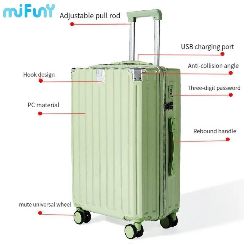 MiFuny Rolling Luggage Fashion Women Carry on Luggage with Wheels USB Charge Port Boarding Business Code Trolley Travel Suitcase