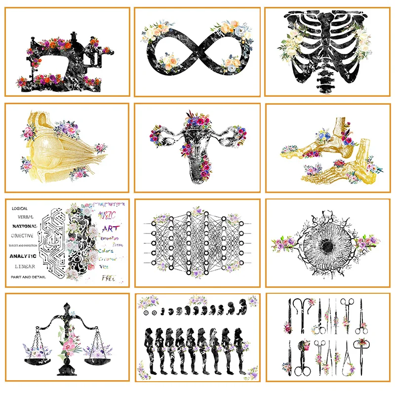 

Abstract Sewing Machine Infinity Skull Art Poster Human Organs Canvas Painting Modern Wall Picture Print for Doctor Office Decor