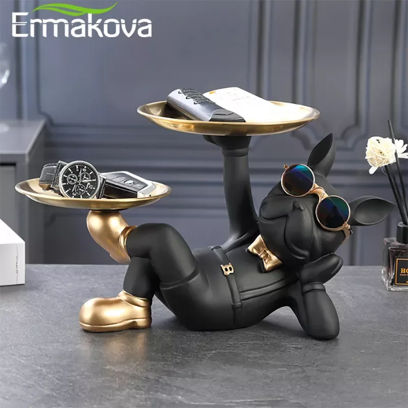 

ERMAKOVA Bulldog Animal Figurines Cool Dog Statue Sculpture Living Room Bedroom Decor Home Interior Decoration Accessories