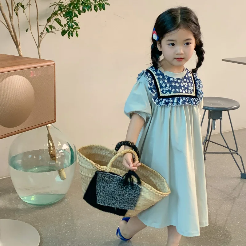 

Girls Summer Dresses 2022 Baby Girl Casual Cotton One Piece Dress Kids Floral Print Princess Clothing Children Short Sleeve Robe