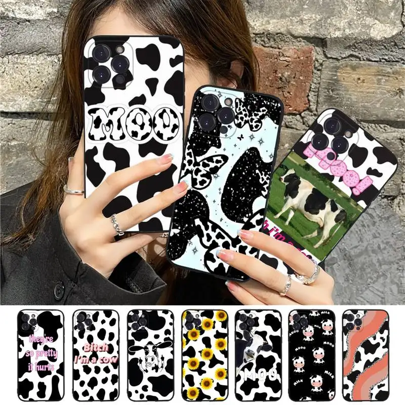 

Cow pattern Black and white style Phone Case For iPhone 8 7 6 6S Plus X SE 2020 XR XS 14 11 12 13 Mini Pro Max Mobile Case