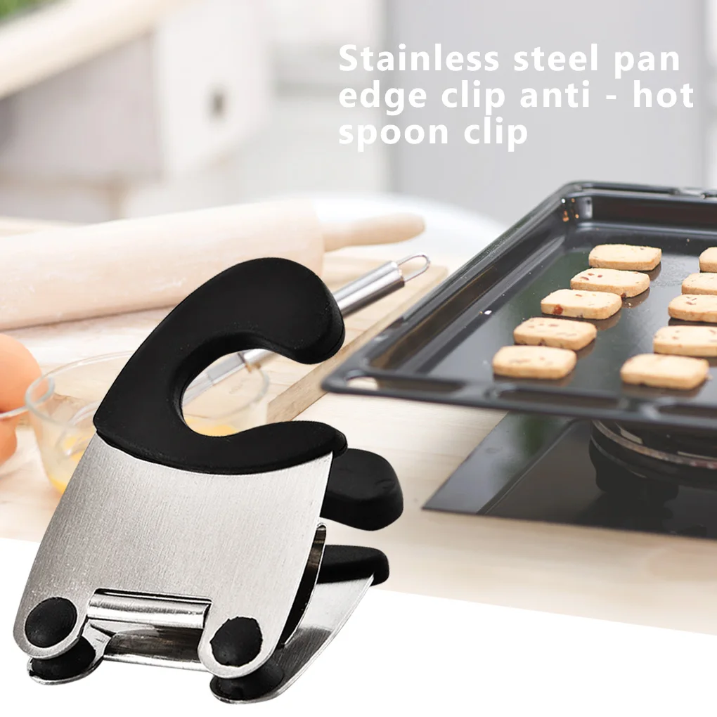 

Hot sale Functional Stainless Steel Convenient Pot Side Clips Anti-scalding Portable Spatula Spoon Holder Kitchen Gadgets