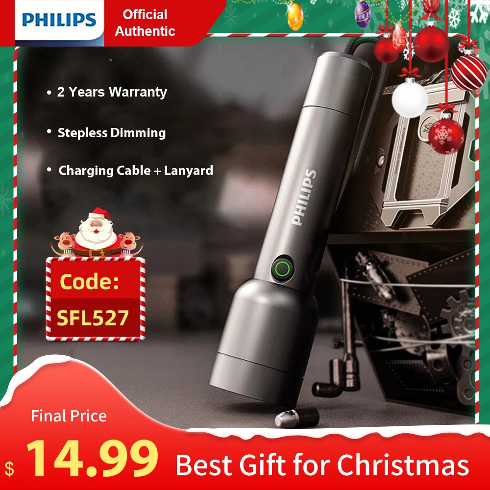  Philips Outdoor LED Rechargeable Flashlight Portable Powerful Bright Flashlights Camping Lamp for Outdoor Hiking Self Defense 