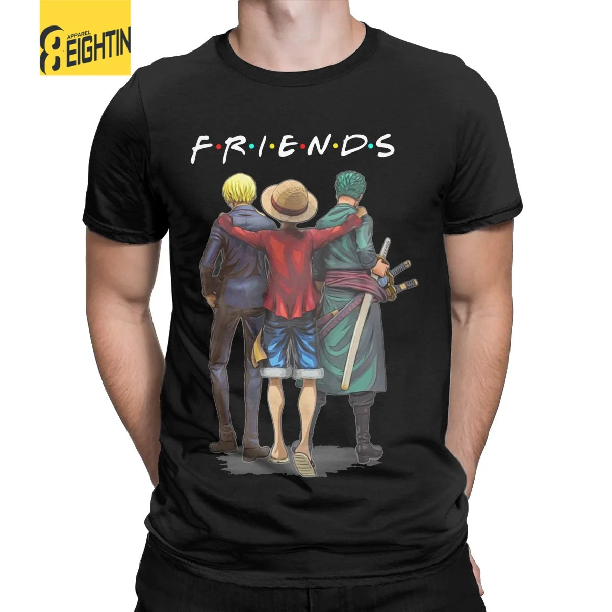 

Забавные слитные футболки для друзей для мужчин, забавная футболка из чистого хлопка с круглым вырезом, Футболка Луффи, Зоро, саньцзи, одежд...