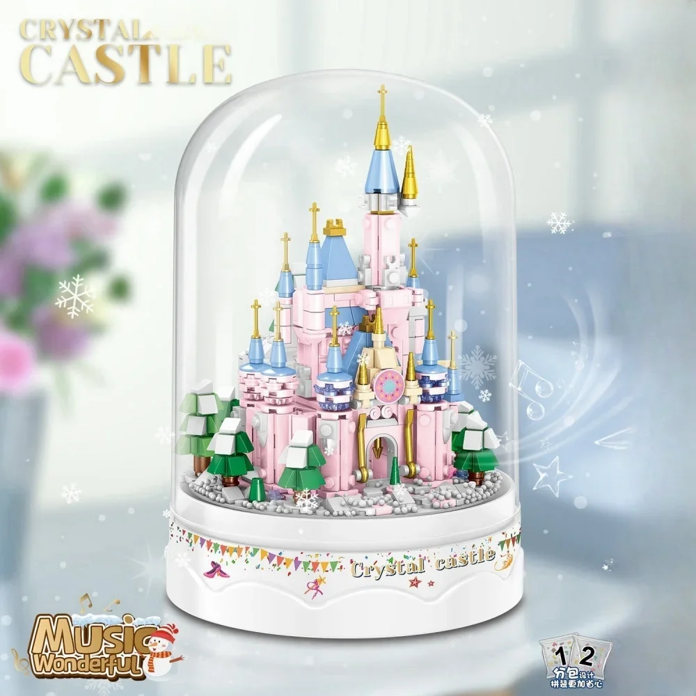 Музыка Снежный Замок Мини-строительные Блоки Игрушки Включает Вентилятор и DIY