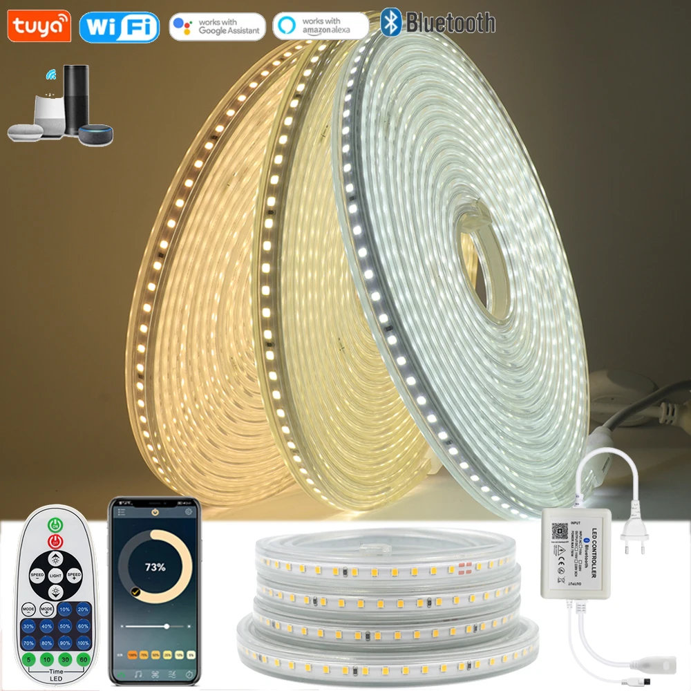 

Led Strip Light 220V EU 2835 120LEDs/m Dimmable Flexible Led Tape Bluetooth Tuya Smart WiFi APP Control Waterproof Outdoor Use