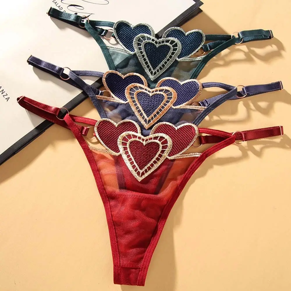

Женские стринги с вышивкой Love Heart, стринги, трусики с заниженной талией, брифы, Прозрачное нижнее белье с Т-образной спинкой