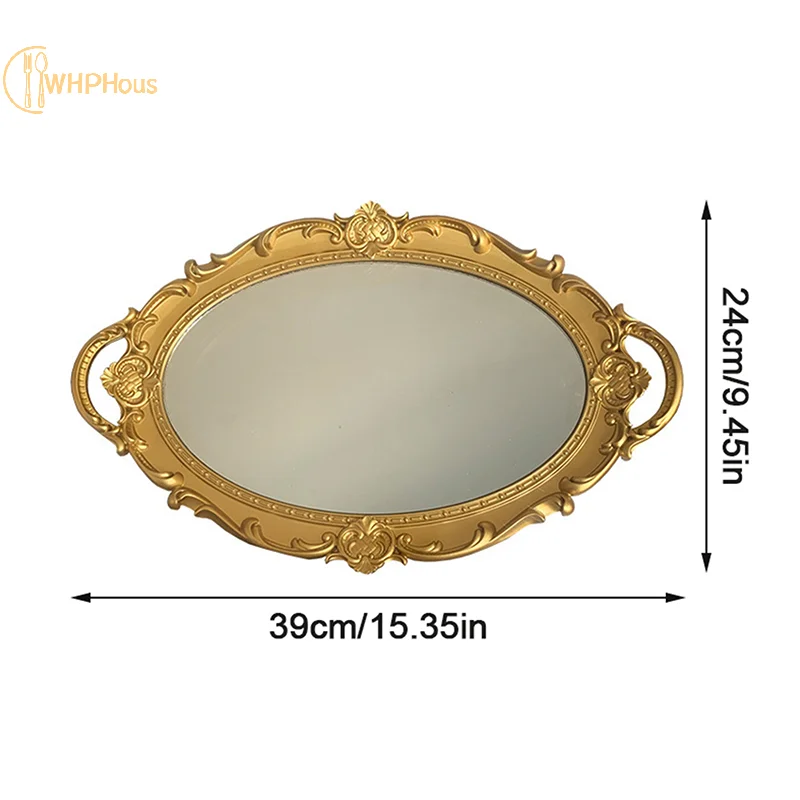 Retro Tray Plastic Mirror Decoration Europe Style Wedding Party Dessert Cupcake Stand Jewelry Storage Photography Prop