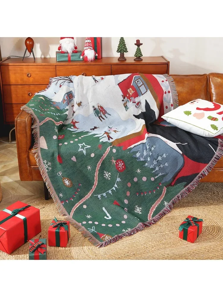 Рождественский домашний декор черный кот с домиком одеяло бахромой