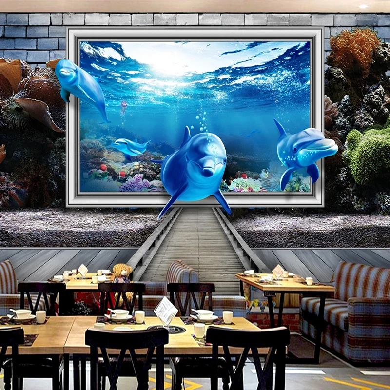 

Custom Mural Wallpaper Dream Ocean Dolphin 3D Wall Painting Children's Room Background Wall Home Decor Fresco Papel De Parede 3D
