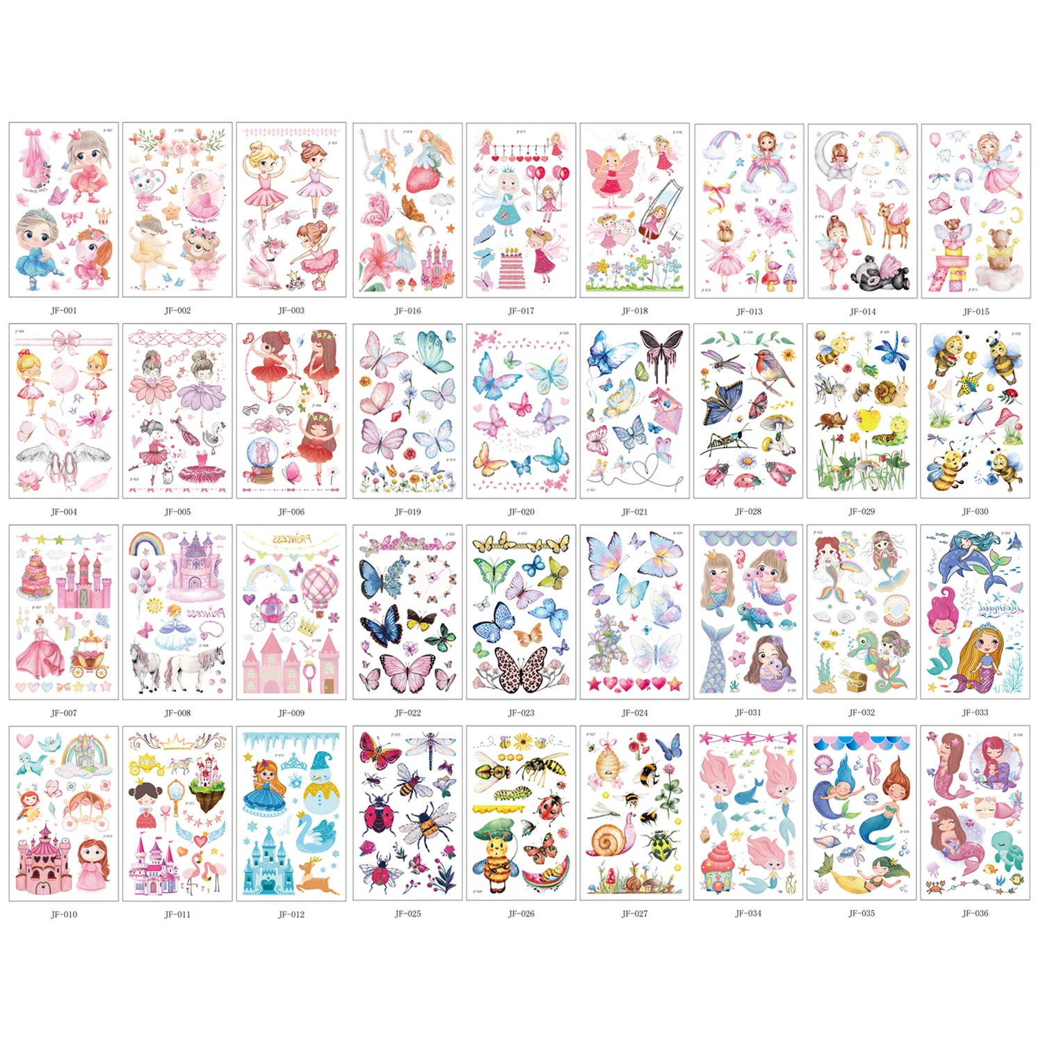 

36 Sheets Children's Colorful Glitter Tattoo Stickers Cartoon Animal Unicorn Butterfly Temporary Fake Tattoos Kids Gift