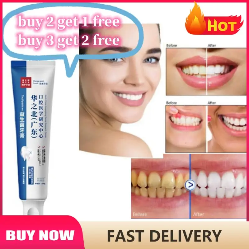 

100g Probiotic Toothpaste Whitening Stain Removal Fresh Breath Brighten Teeth Oral Care Prevents Plaque Toothpaste Toothbrush