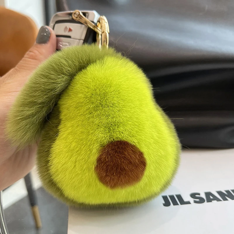 

Plush Imitation Rabbit Hair Avocado shaped Keychains Car Bag Key Ring Pendant Accessories Gift