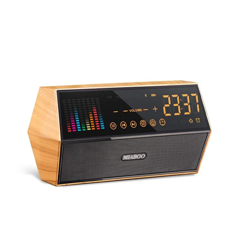 Wooden sound box with bluetooth, bt clock colorful led display screen dynamic bluetooth spectrum with vintage retro