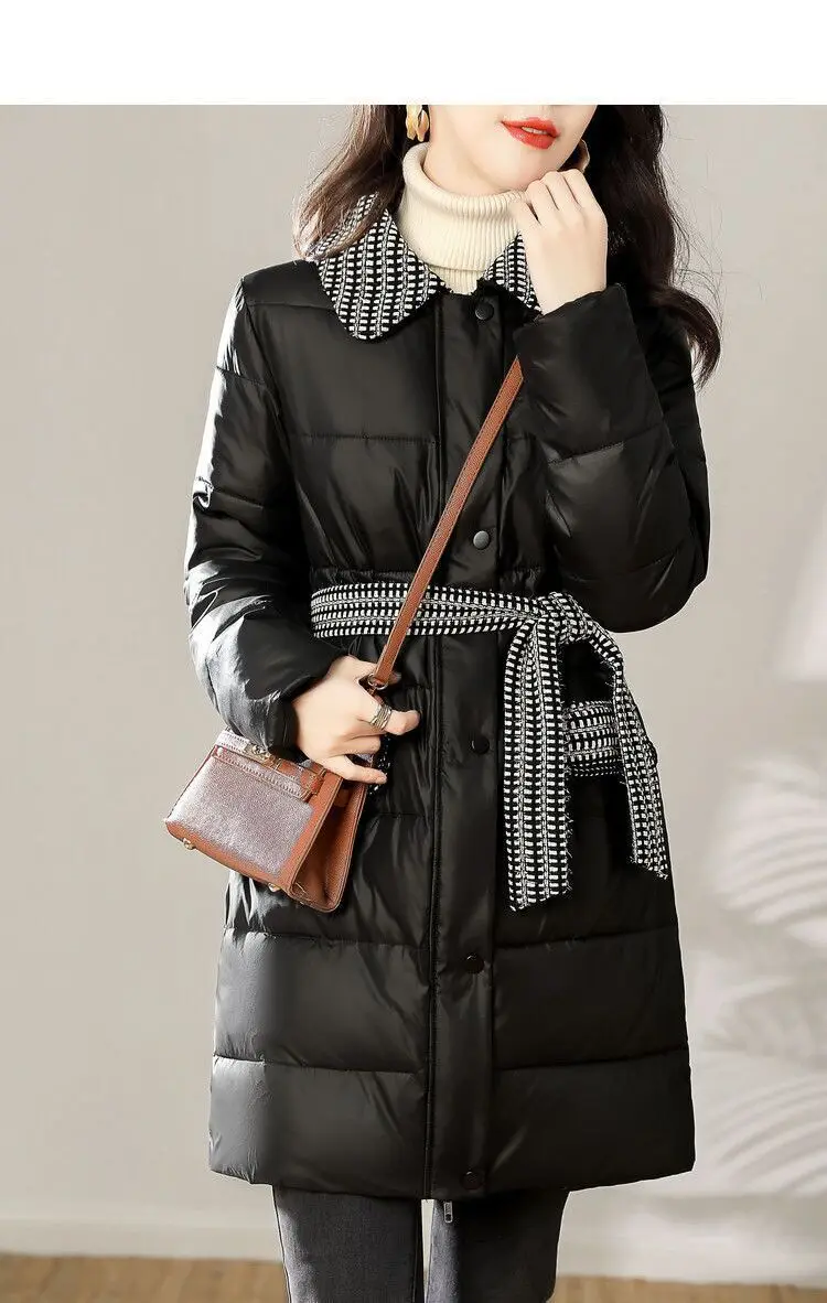 2022 winter new fashion Korean casual high-end mid-length patchwork cotton clothes  winter jacket women  coat  Thick （Winter)