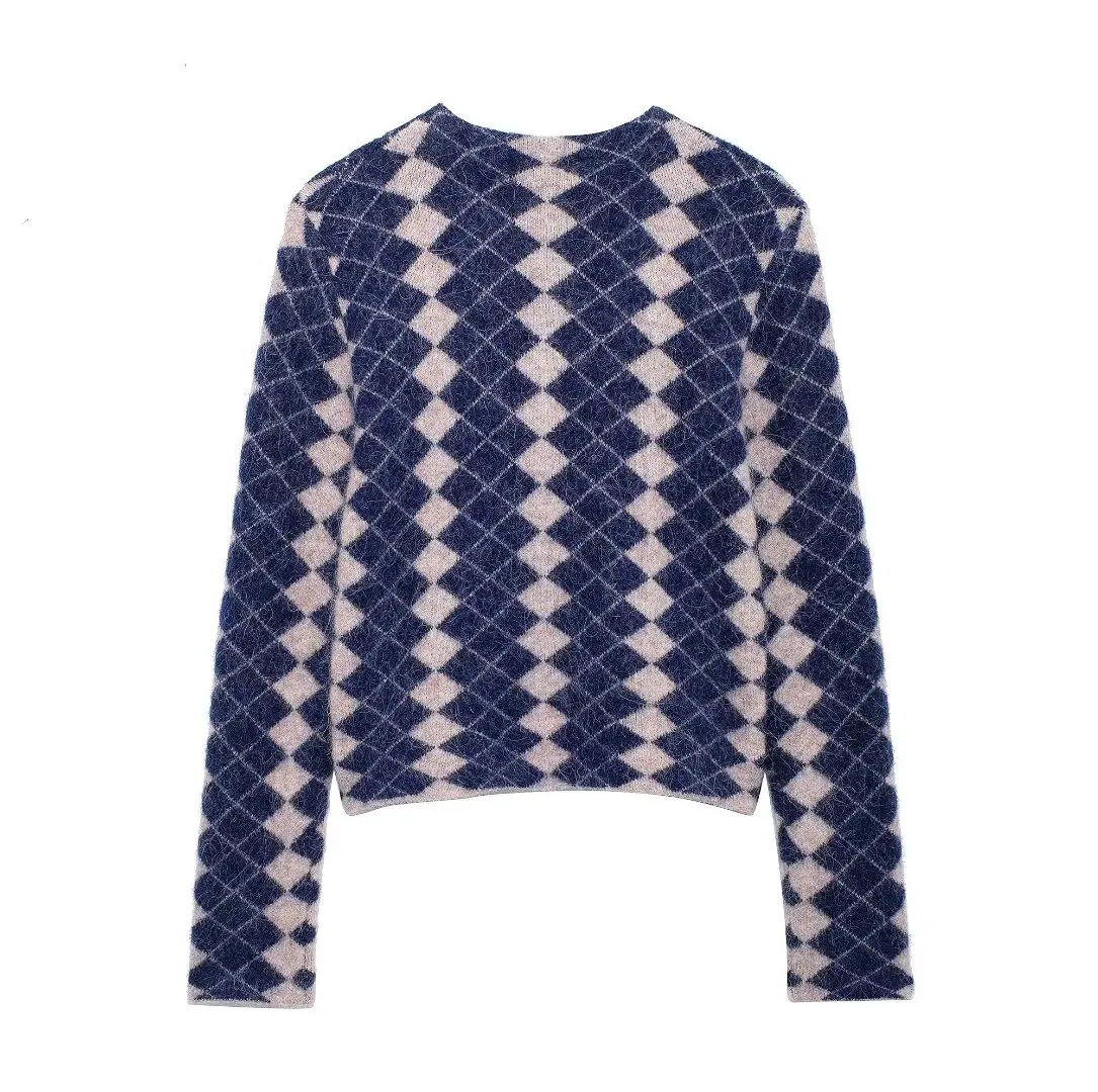 ZA женский осенне-зимний новый вязаный кардиган 2024 с круглым вырезом и