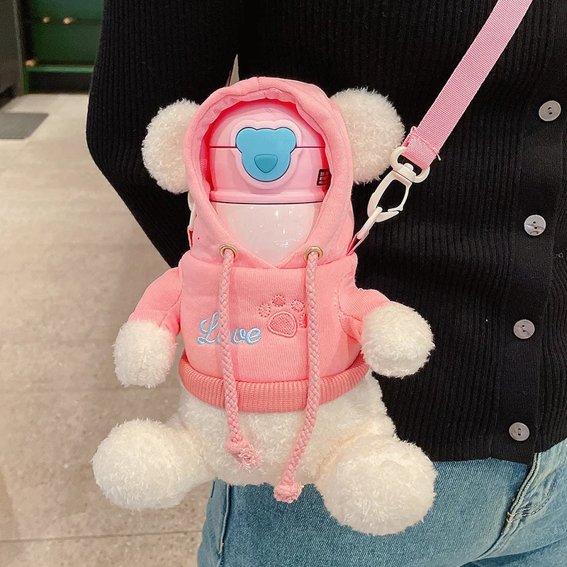 

Kawaii Thermos Water Bottle Drinking Bottle Portable 450ML Coffee Milk Vacuum Flasks with Adjustable Cute Plush Protective Cover