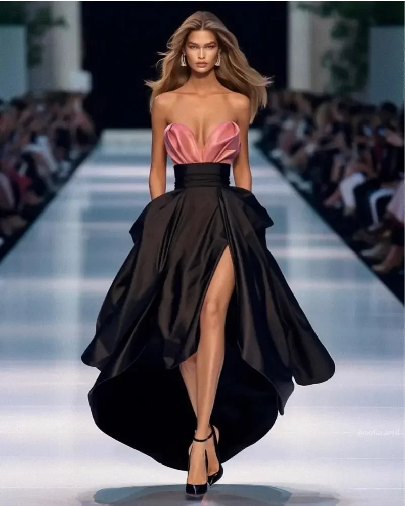 Высококачественная черная высокая низкая юбка с рюшами из атласа высоким