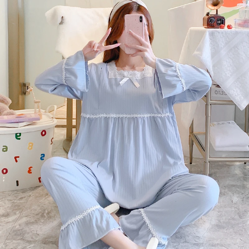 

3164# 2023 Ins Autumn Spring Cotton Maternity Nursing Sleepwear Sets Sweet Loose Pajamas Suits Pregnancy Casual Home Lounge Wear