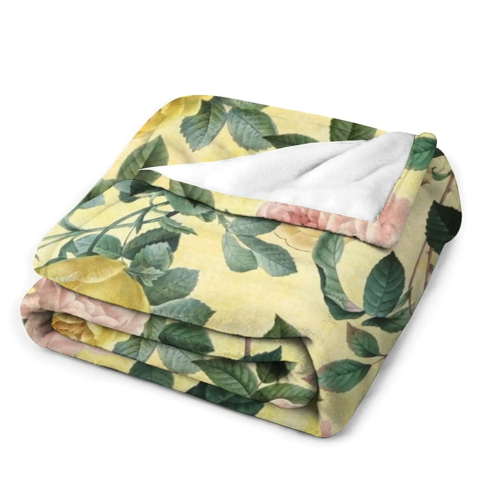 Redouté желтое летнее розовое ботаническое садовое одеяло одеяла и пледы мягкая