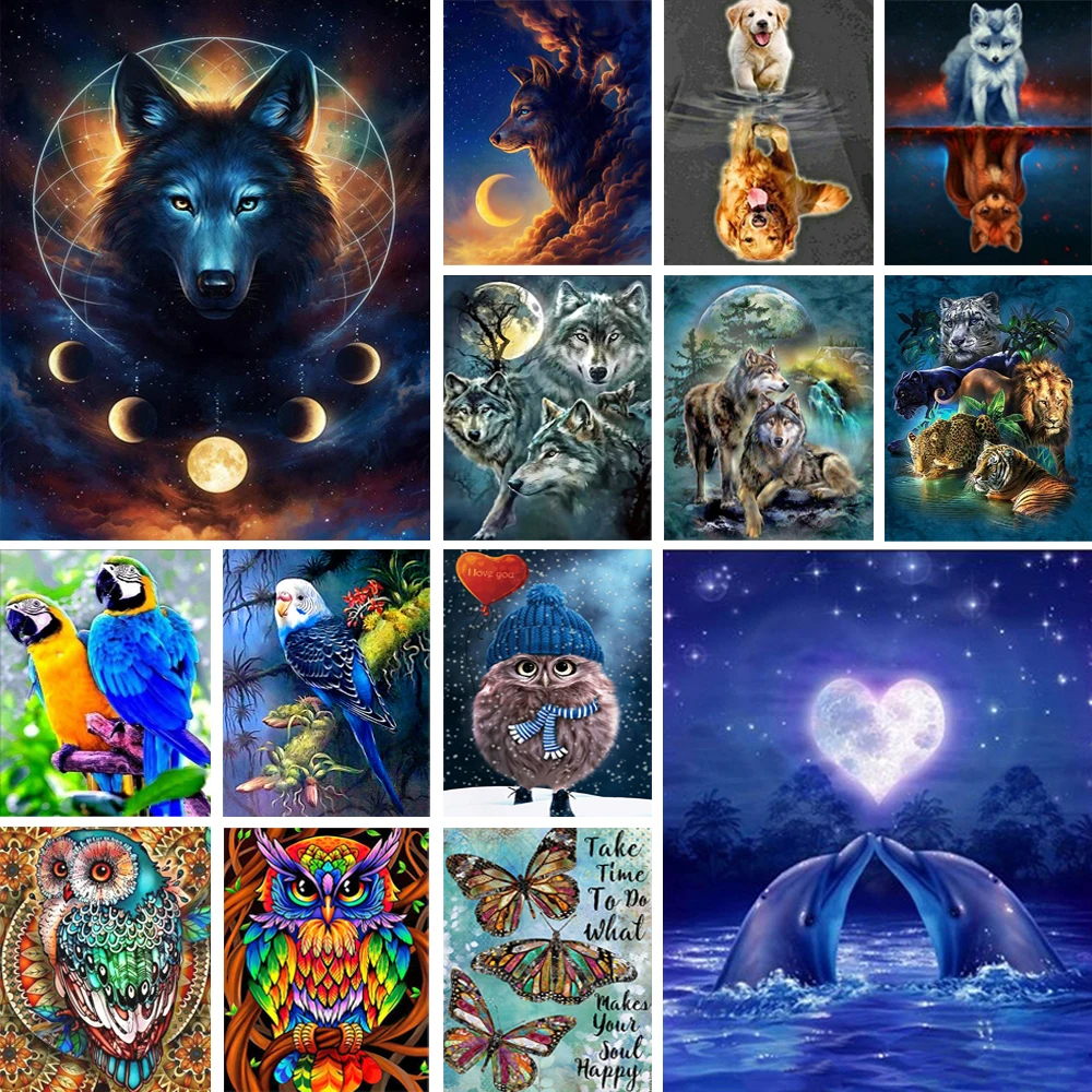 

5D DIY Diamond Painting Animal Art Cross Stitch Kits Full Round Mosaic Diamond Embroidery Wolf Parrot Handmade Home Decor Gifts