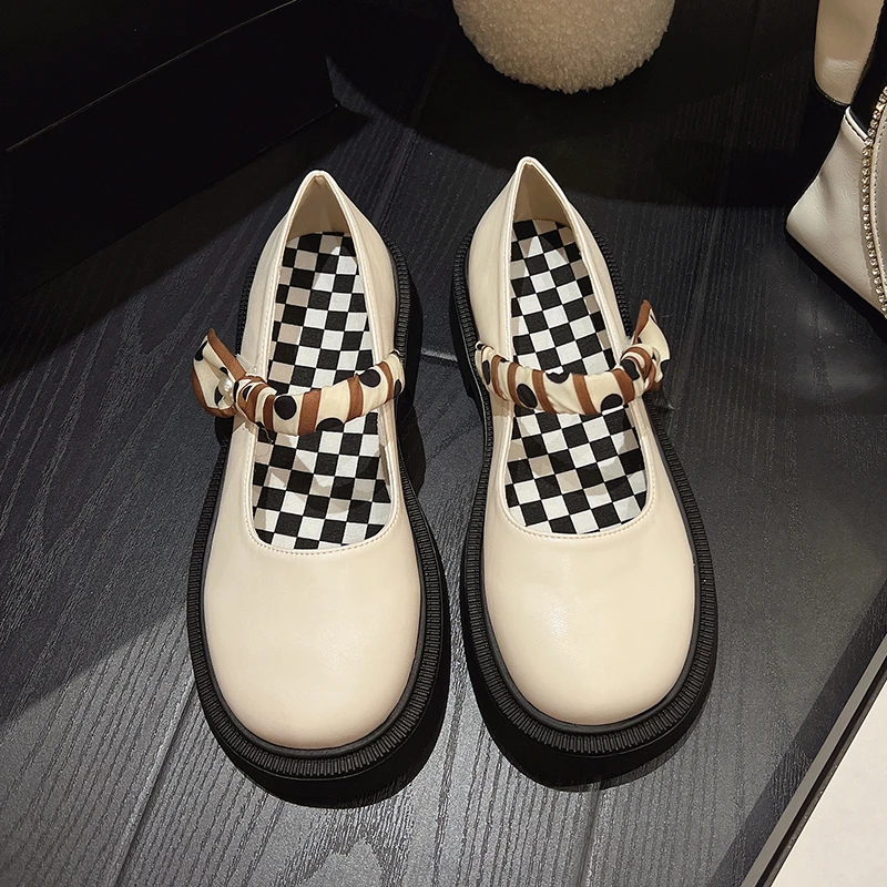 

Shallow Mouth Mary Jane Women's Shoes 2023 Spring and Autumn New Style Muffin Thick Bottom Ribbon Versatile Small Leather Shoes