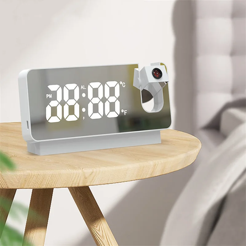 

LED Digital Smart Alarm Clock Watch Table Electronic Desktop Clocks USB Bedside Wake Up Clock with 180° Time Projection Snooze