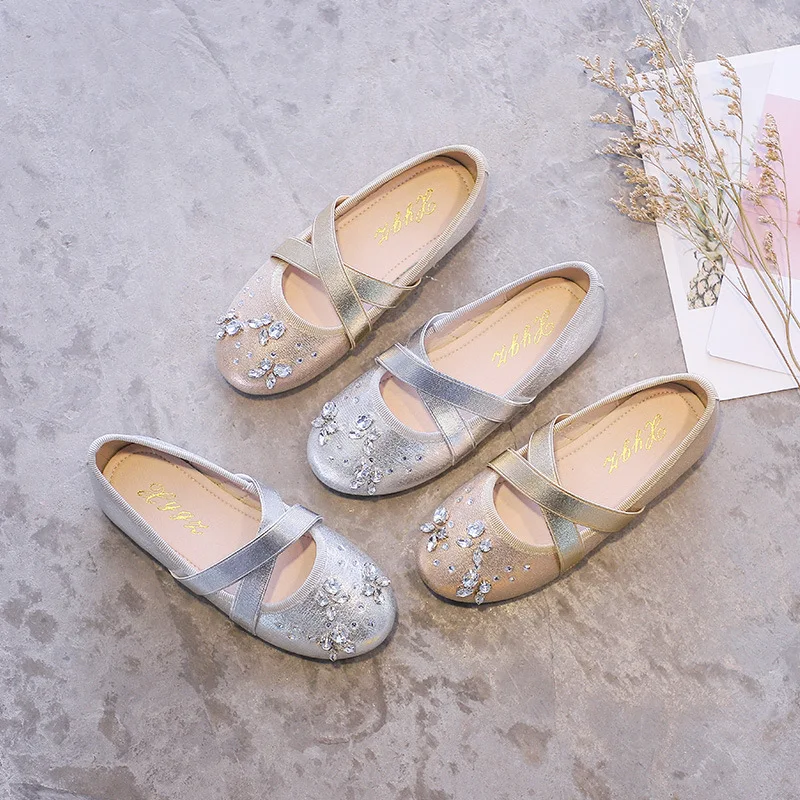 New Children Rhinestone Leather Shoes Summer Princess Girls Party Dance Shoes Soft Baby Student Flats Kids Performance Shoes
