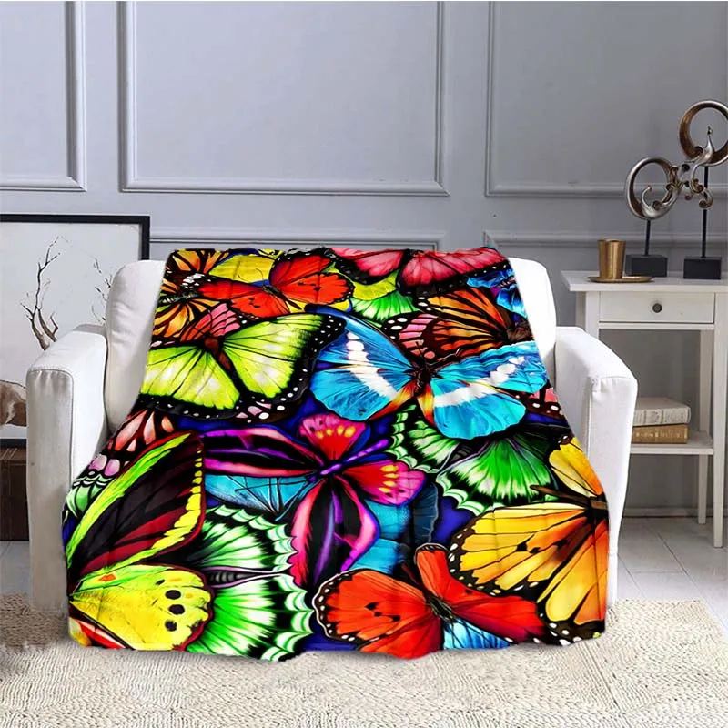 

Flannel Blanket Dekorasi Soft Fleece Blanket Bedspread Sofa Couch Camping Traveling Covers Nice Gifts Boho Butterfly Printed