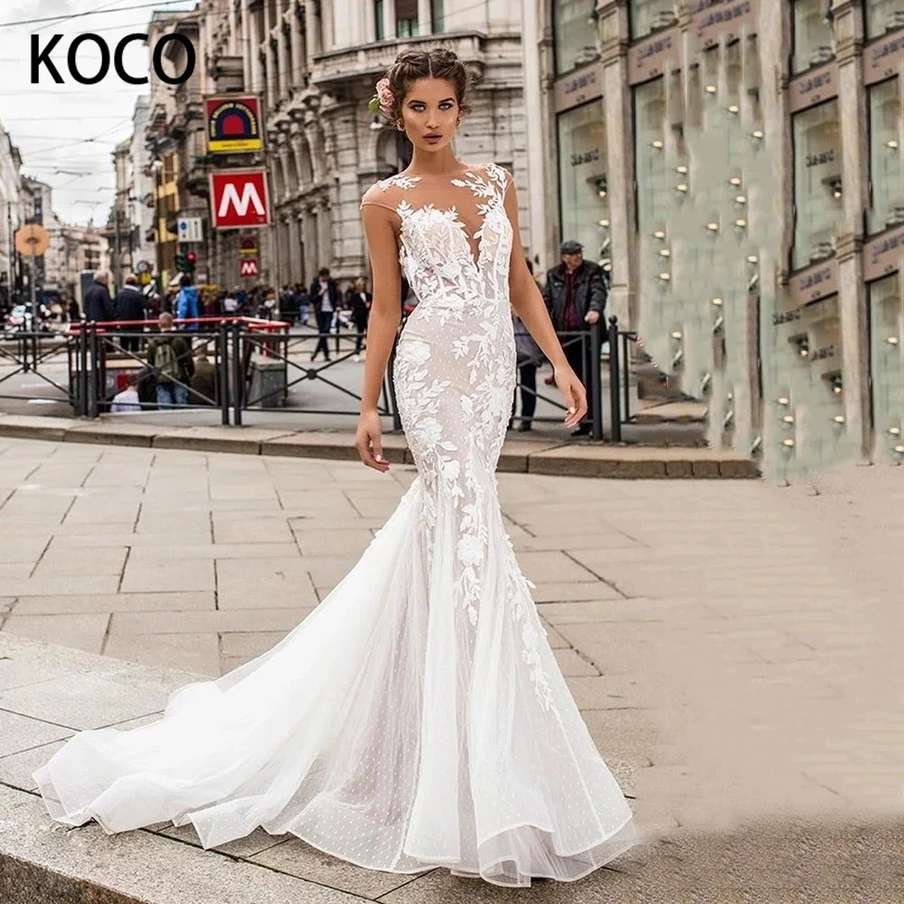 

MACDUGAL Wedding Dresses 2022 Luxury Halter Tulle Sexy Appliques Beach Party Mermaid Gown Vestido De Novia Civil Women Skirt