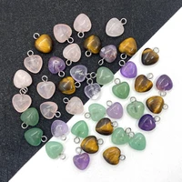 10pcs natural stone crystal pendant heart shape tiger eye quartz pendant diy jewelry making necklace earring accessories 10mm