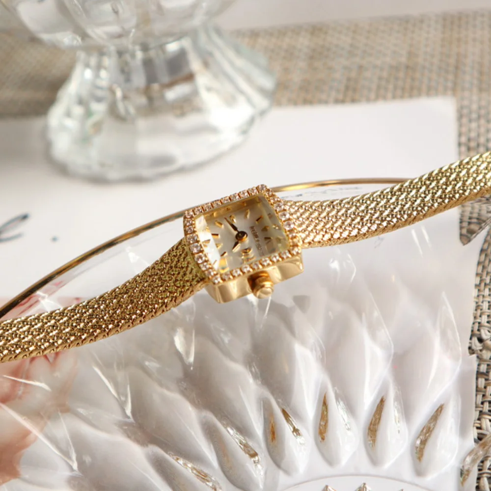 New Mini Square Luxury Diamond-studded Wheat Ear Small Gold Watch Women's Quartz High-grade Watch