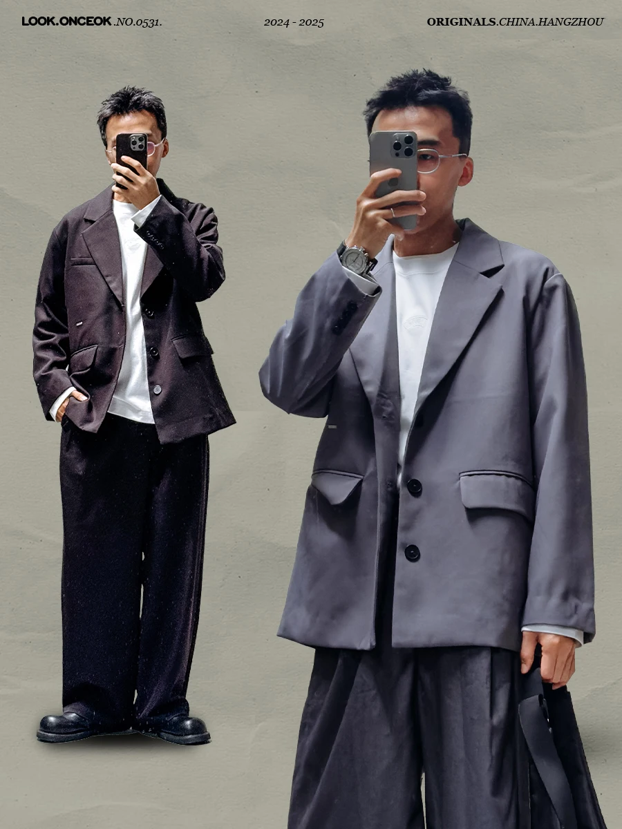 Play Bureau Onceok Japan fashion Casual Solid s Men's 2024 Autumn Loose All-Match Suit Top