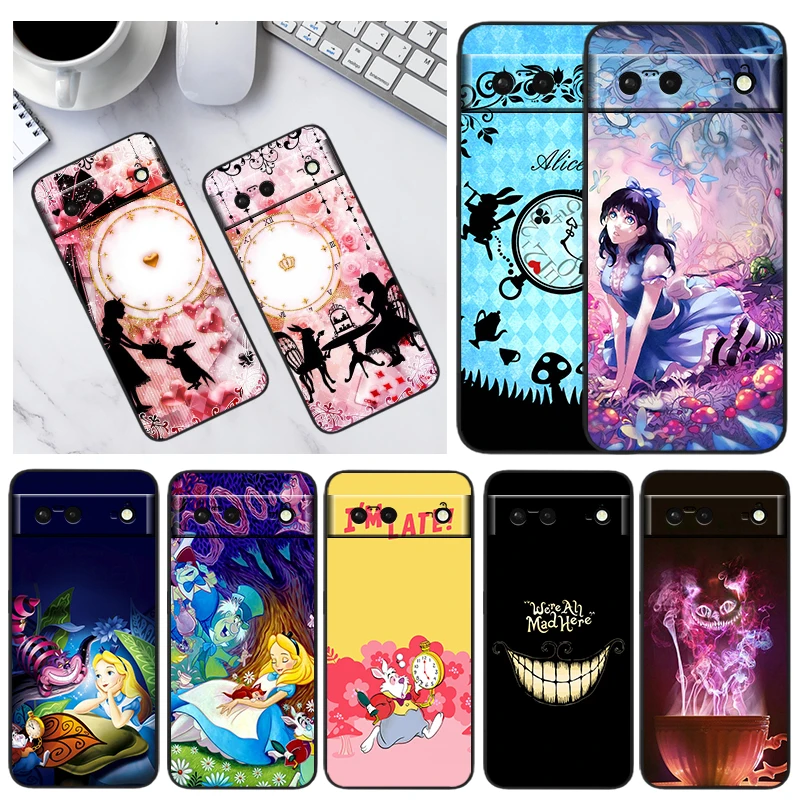 

Disney Alice in Wonderland For Google Pixel 7 6 Pro 6A 5A 5 4 4A XL 5G Shell Soft Silicone Fundas Coque Capa Black Phone Case
