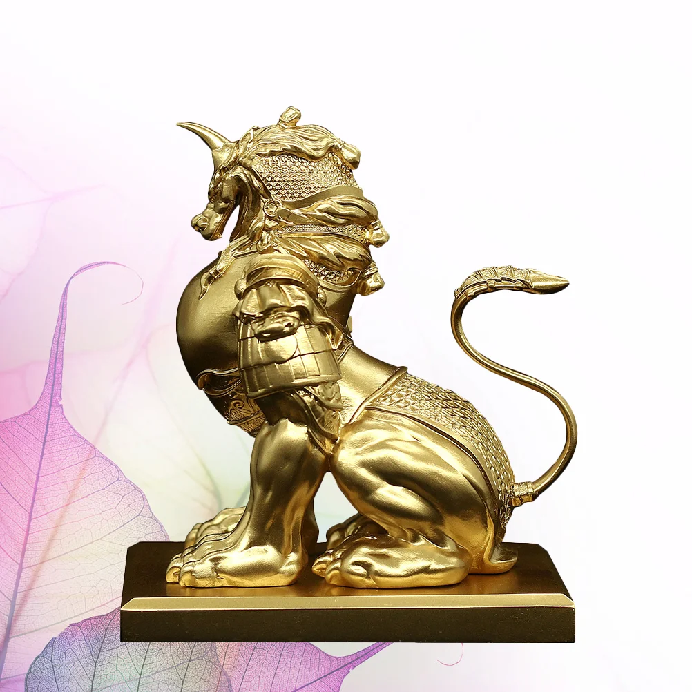 

Figurine Statuechinese Ornament Wealth Brass Resin Sculpture Auspicious Luck Good Kylin Tabletop Figurines Decor Guardian