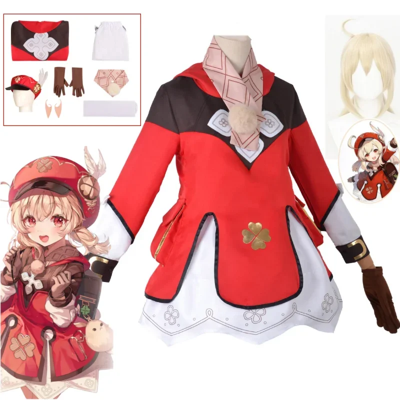 Игровой костюм Klee для косплея GAME Genshin дамское Полноразмерное платье красное