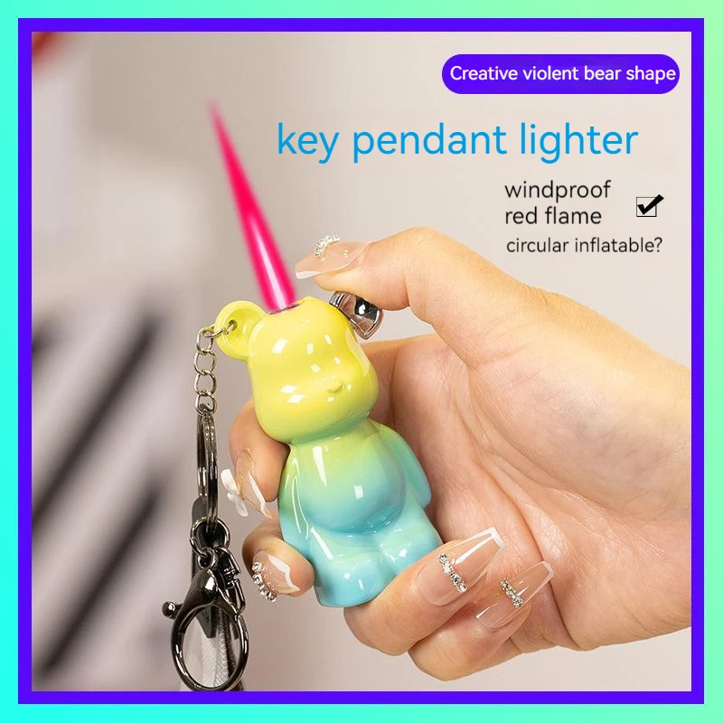 New Cute Bear Windproof Keychain Turbo Lighter Jet Red Flame Portable Cigarettes Inflatable Gas Creative Lighterr Gifts For Girl